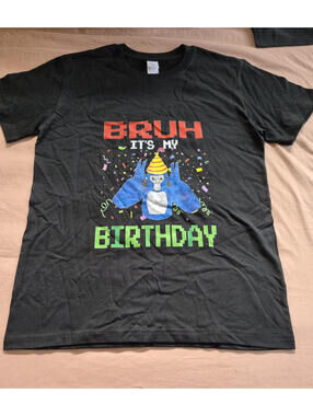 Gildan Bruh It's My Birthday Gorilla Men's Graphic T-Shirt Black Cotton XL